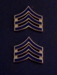 Sergeant SGT Chevron BLUE ENAMEL Gold Pair Collar Pins 3/4" small